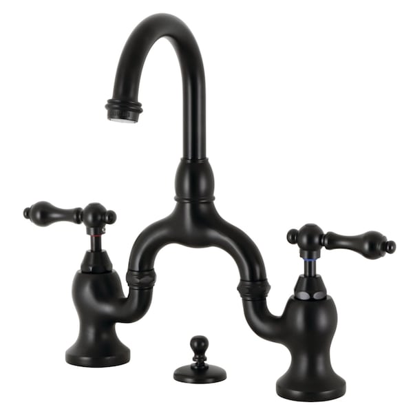 Kingston Brass Bridge Bathroom Faucet with Brass PopUp, Matte Black KS7990AL - main